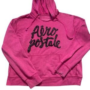 Vintage Y2K Aeropostale Sequin Barbiecore Pink Graphic Pullover Hoodie Women's S